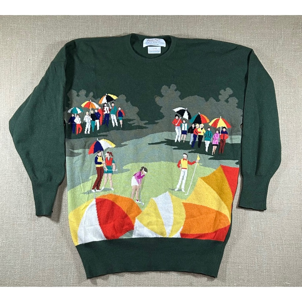 Vtg Ballantyne Scotland Cashmere Golf Intarsia Sweater Watson Hogg Gleneagles 42